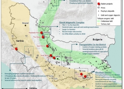 Map 1: Locations of the Company’s projects in the Western Tethyan orogenic belts and relative to known porphyry and epithermal gold and copper deposits.