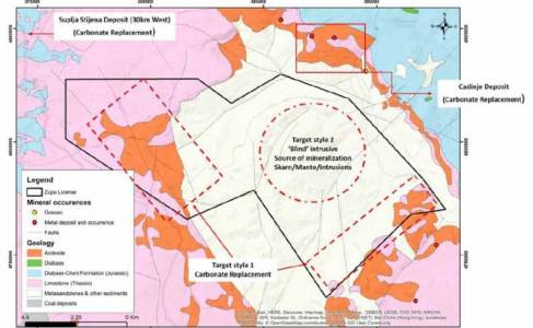 Geology, structure and mineral occurrences of the Zupa project area.